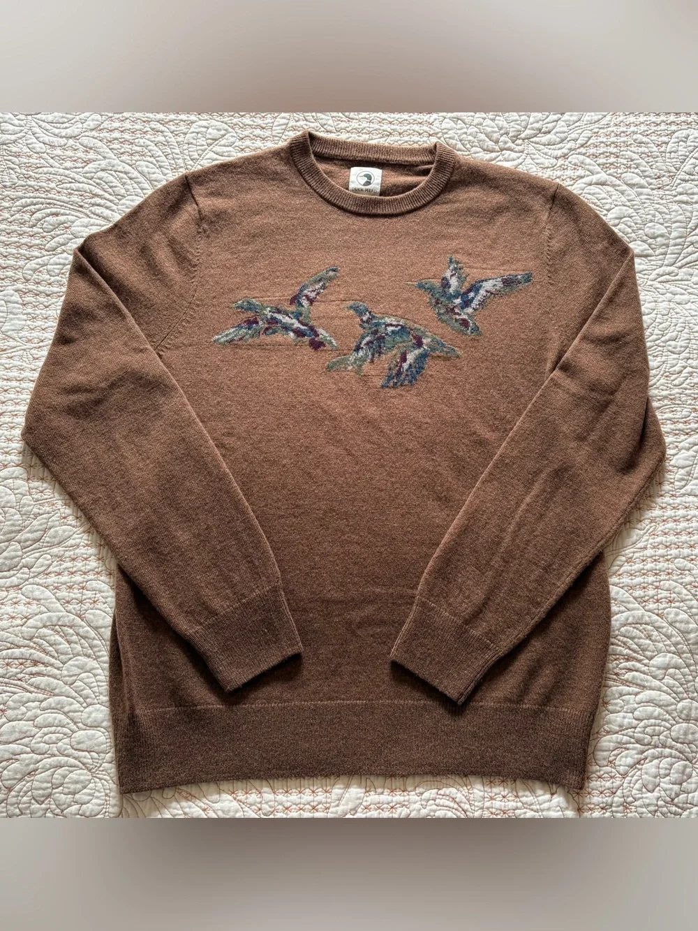 Duck Head Brown Crewneck Sweater with Flying Ducks Motif